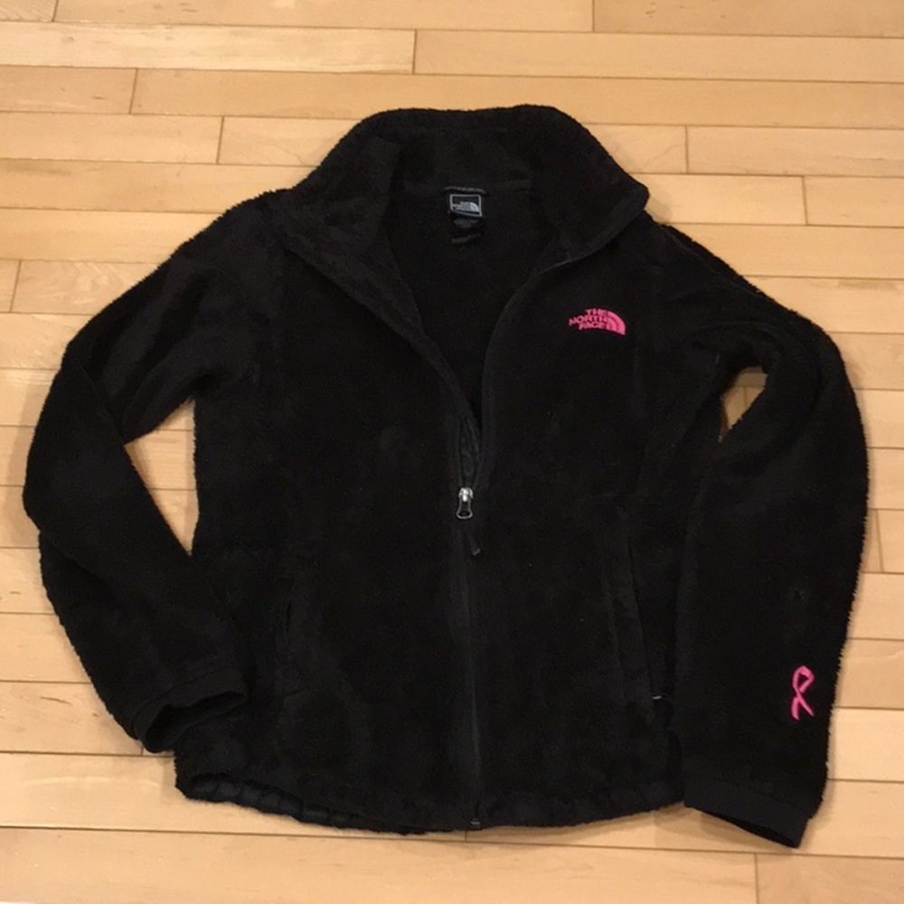 Preowned The North Face fuzzy zip up jacket - black - small - needs repair